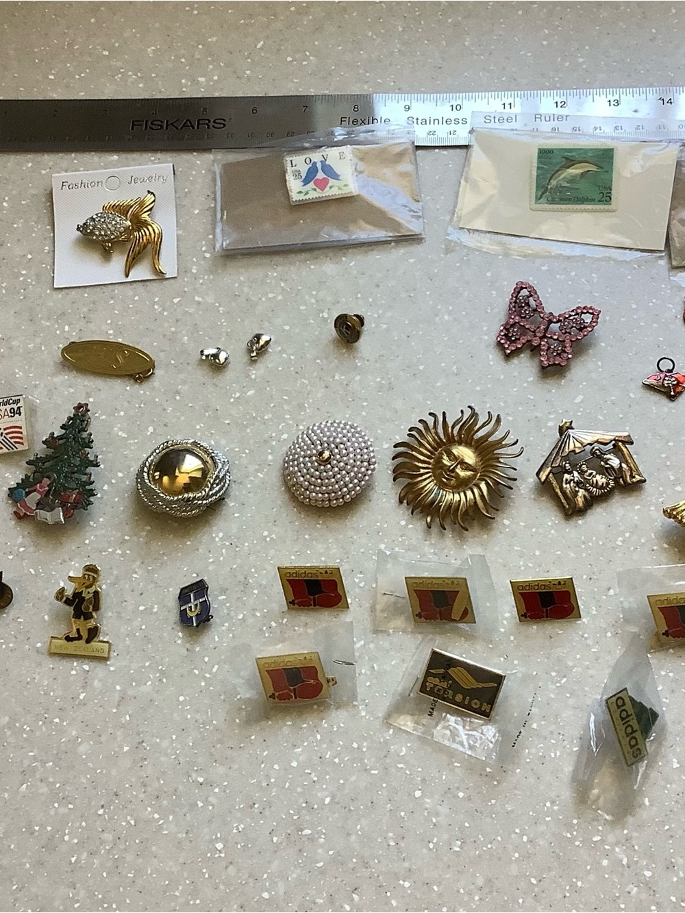 Lot of Brooches Charms Multiple Adidas 1994 WorldCup USA Sunburst Nativity